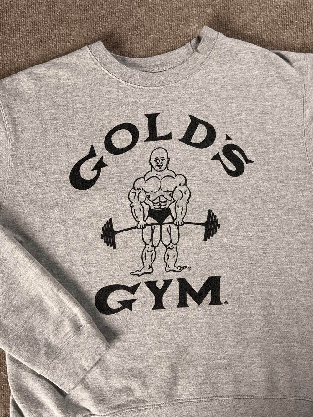 Golds Gym Sweatshirt Mens Medium Gray Crewneck Muscle Joe Bodybuilder Logo